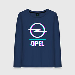 Лонгслив хлопковый женский Значок Opel в стиле glitch, цвет: тёмно-синий