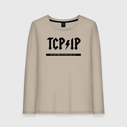 Лонгслив хлопковый женский TCPIP Connecting people since 1972, цвет: миндальный