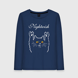 Лонгслив хлопковый женский Nightwish rock cat, цвет: тёмно-синий