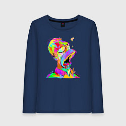 Лонгслив хлопковый женский Гомер Симпсон - стилизация - color, цвет: тёмно-синий