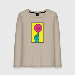 Лонгслив хлопковый женский Баскетбольный мяч на пальце, цвет: миндальный