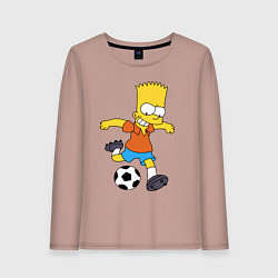 Лонгслив хлопковый женский Барт Симпсон бьёт по футбольному мячу, цвет: пыльно-розовый