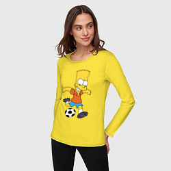 Лонгслив хлопковый женский Барт Симпсон бьёт по футбольному мячу, цвет: желтый — фото 2