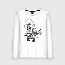 Лонгслив хлопковый женский Щекотка бьёт по башке царапку, цвет: белый