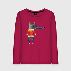 Лонгслив хлопковый женский Серый волк в оранжевом свитере, цвет: маджента