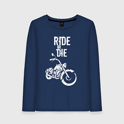 Лонгслив хлопковый женский Ride or Die винтаж, цвет: тёмно-синий