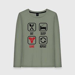 Лонгслив хлопковый женский Eat - sleep - Destiny - repeat, цвет: авокадо