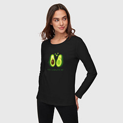 Лонгслив хлопковый женский Влюбленные авокадо Милые авокадики, цвет: черный — фото 2