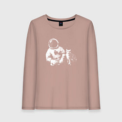 Лонгслив хлопковый женский Космонавт с котом, цвет: пыльно-розовый