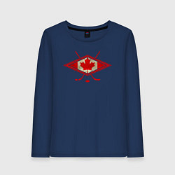 Лонгслив хлопковый женский Флаг Канады хоккей, цвет: тёмно-синий