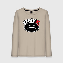 Лонгслив хлопковый женский Onyx - black logo, цвет: миндальный