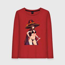 Лонгслив хлопковый женский Мегумин с жезлом - Коносуба, цвет: красный
