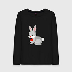 Лонгслив хлопковый женский Кролик и сердечко, цвет: черный