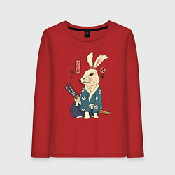 Лонгслив хлопковый женский Кролик самурай с мечом, цвет: красный