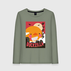 Лонгслив хлопковый женский Утка Годзилла, цвет: авокадо