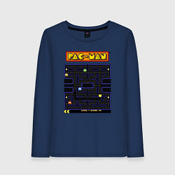 Лонгслив хлопковый женский Pac-Man на ZX-Spectrum, цвет: тёмно-синий