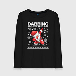 Лонгслив хлопковый женский Dabbing Santa, through the snow, цвет: черный