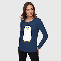 Лонгслив хлопковый женский Красивый пингвин, цвет: тёмно-синий — фото 2