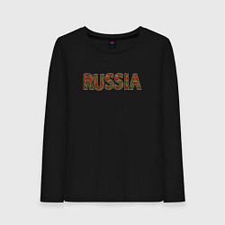 Лонгслив хлопковый женский Russia в хохломе, цвет: черный