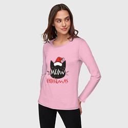 Лонгслив хлопковый женский Meow - Christmas, цвет: светло-розовый — фото 2