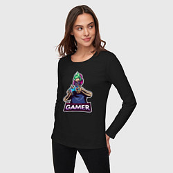 Лонгслив хлопковый женский Skull gamer, цвет: черный — фото 2