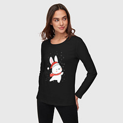 Лонгслив хлопковый женский Кролик в шапке и шарфе арт, цвет: черный — фото 2