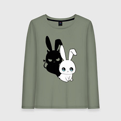 Лонгслив хлопковый женский Милый кролик - ангелочек или дьяволёнок?, цвет: авокадо