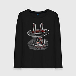 Лонгслив хлопковый женский Фокус с кроликом в шляпе, цвет: черный
