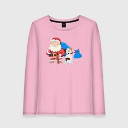 Лонгслив хлопковый женский Дед мороз и пёс, цвет: светло-розовый