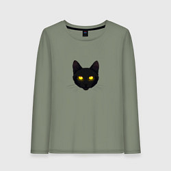 Женский лонгслив Черный кот с сияющим взглядом
