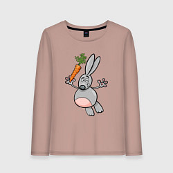 Лонгслив хлопковый женский Заяц с морковкой в полете, цвет: пыльно-розовый