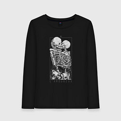 Лонгслив хлопковый женский Скелеты любовники, цвет: черный