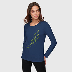 Лонгслив хлопковый женский Тропические листья разлетаются, цвет: тёмно-синий — фото 2