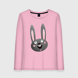 Лонгслив хлопковый женский Чёрный кролик с большими глазами и улыбкой, цвет: светло-розовый