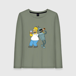 Лонгслив хлопковый женский Drunk Homer and Bender, цвет: авокадо