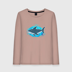 Лонгслив хлопковый женский Мультяшная акула под водой, цвет: пыльно-розовый