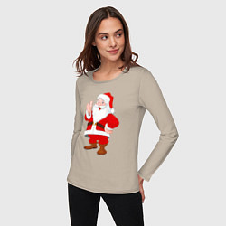 Лонгслив хлопковый женский Радостный Санта Клаус, цвет: миндальный — фото 2