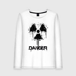 Лонгслив хлопковый женский Danger radiation symbol, цвет: белый