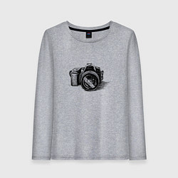 Лонгслив хлопковый женский Рисунок фотоаппарата, цвет: меланж
