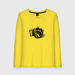 Лонгслив хлопковый женский Рисунок фотоаппарата, цвет: желтый