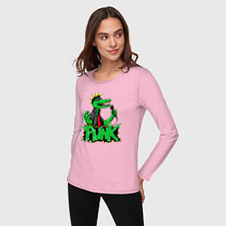 Лонгслив хлопковый женский Крокодил панк с микрофоном, цвет: светло-розовый — фото 2