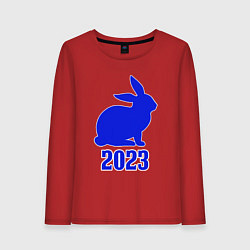 Лонгслив хлопковый женский 2023 силуэт кролика синий, цвет: красный