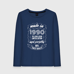 Лонгслив хлопковый женский Made in 1990 retro old school, цвет: тёмно-синий