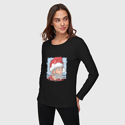 Лонгслив хлопковый женский Claus christmas, цвет: черный — фото 2
