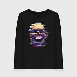 Лонгслив хлопковый женский Art skull - glitch, цвет: черный