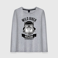 Лонгслив хлопковый женский Дикий байкер манул, цвет: меланж