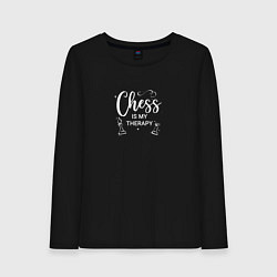 Лонгслив хлопковый женский Chess is my therapy white, цвет: черный