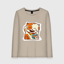 Лонгслив хлопковый женский Kitten and fish, цвет: миндальный