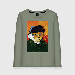 Женский лонгслив Кот Ван Гога портрет с отрезанным ухом - пародия