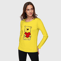 Лонгслив хлопковый женский Милый мишка с сердцем, цвет: желтый — фото 2